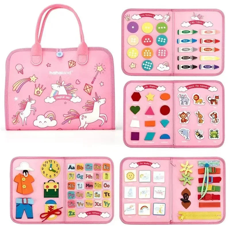 Kids Busy Board Buckle Montessori Lacing Up Tools Children Zip Button Sensory Suitcase Early Education Dress Aids Preschool Toys