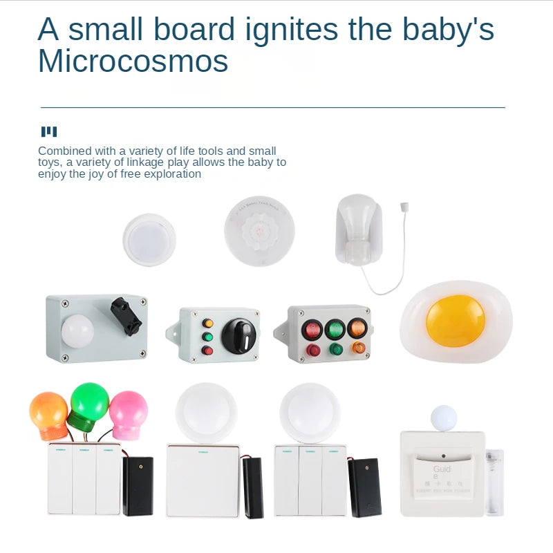 Busyboard DIY Accessories Tricolour Electric Bulb Light Switch Button Key Racket Hand-Cranking Montessori Busy Board Materials