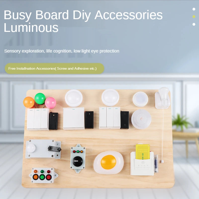 Busyboard DIY Accessories Tricolour Electric Bulb Light Switch Button Key Racket Hand-Cranking Montessori Busy Board Materials