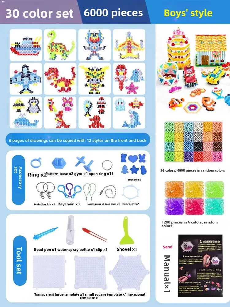 Educational DIY Water Mist Magic Beads Toy Set for Boys And Girls Creative Intelligence Development Bean Puzzle Children Playset