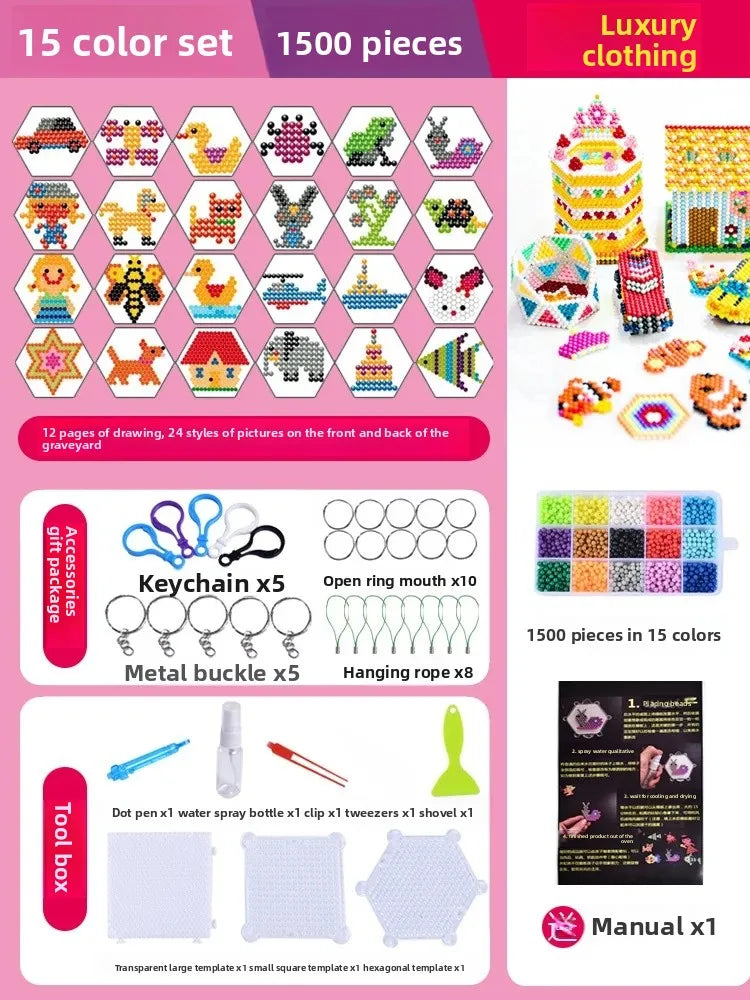 Educational DIY Water Mist Magic Beads Toy Set for Boys And Girls Creative Intelligence Development Bean Puzzle Children Playset