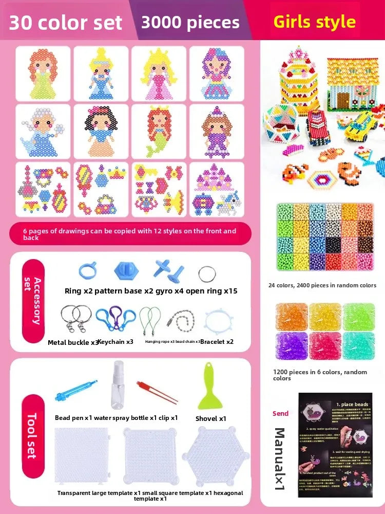 Educational DIY Water Mist Magic Beads Toy Set for Boys And Girls Creative Intelligence Development Bean Puzzle Children Playset