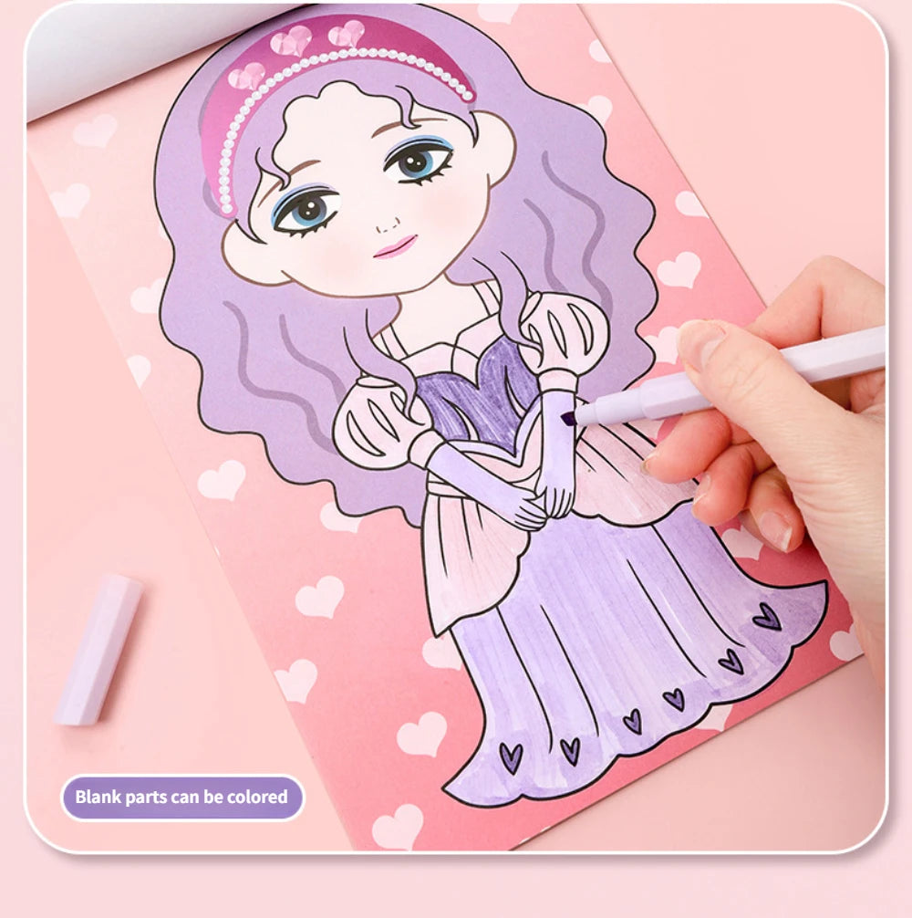 Montessori Toy Princess Girls Dressing Up Sticker Graffiti Coloring Book Children's DrawingToys  DIY Painting Educational Toys