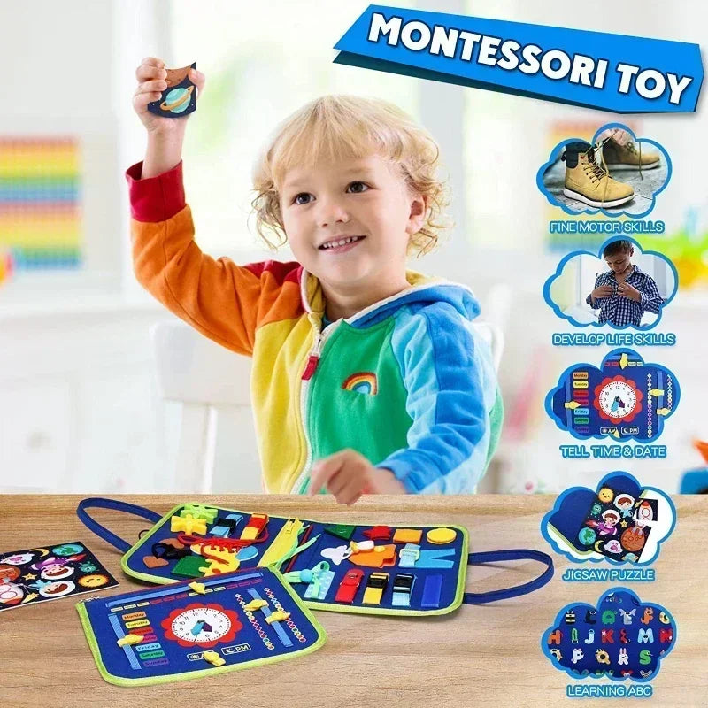 Kids Busy Board Buckle Montessori Lacing Up Tools Children Zip Button Sensory Suitcase Early Education Dress Aids Preschool Toys
