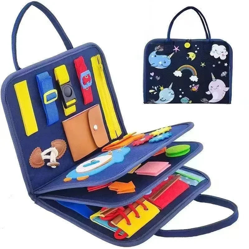 Kids Busy Board Buckle Montessori Lacing Up Tools Children Zip Button Sensory Suitcase Early Education Dress Aids Preschool Toys