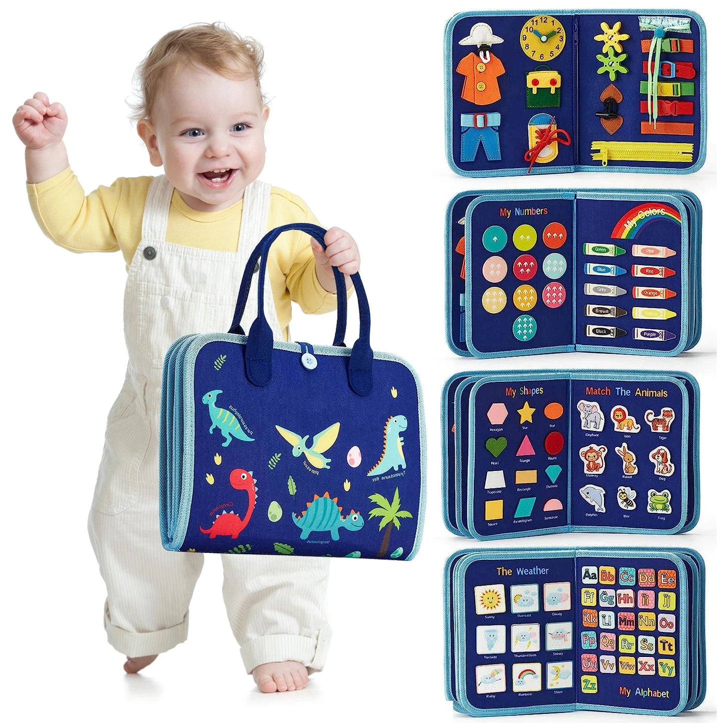 Busy Board Montessori Toy Educational Activity Developing Sensory Board Travel Toys With Zippers, Buttons & Laces for Kids Gift