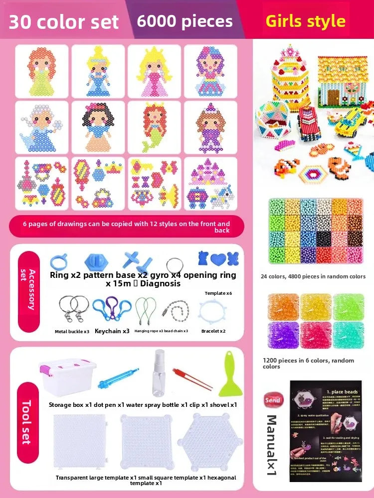 Educational DIY Water Mist Magic Beads Toy Set for Boys And Girls Creative Intelligence Development Bean Puzzle Children Playset