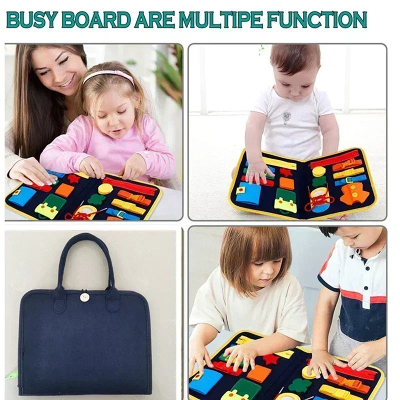 Kids Busy Board Buckle Montessori Lacing Up Tools Children Zip Button Sensory Suitcase Early Education Dress Aids Preschool Toys