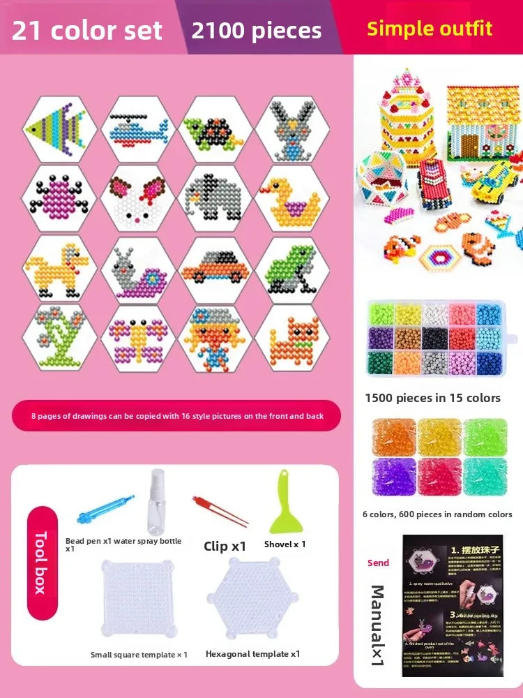 Educational DIY Water Mist Magic Beads Toy Set for Boys And Girls Creative Intelligence Development Bean Puzzle Children Playset