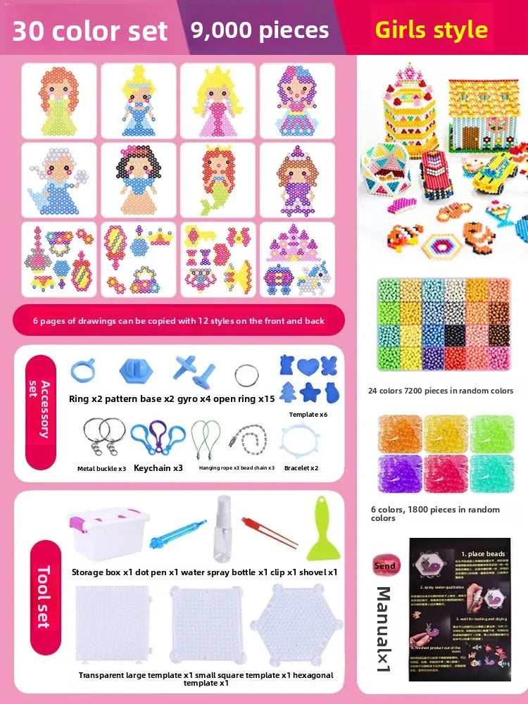Educational DIY Water Mist Magic Beads Toy Set for Boys And Girls Creative Intelligence Development Bean Puzzle Children Playset
