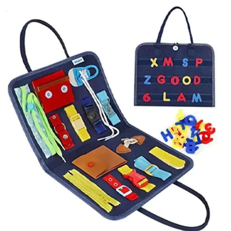 Kids Busy Board Buckle Montessori Lacing Up Tools Children Zip Button Sensory Suitcase Early Education Dress Aids Preschool Toys
