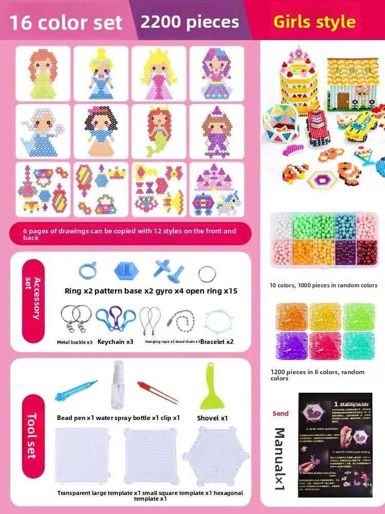 Educational DIY Water Mist Magic Beads Toy Set for Boys And Girls Creative Intelligence Development Bean Puzzle Children Playset