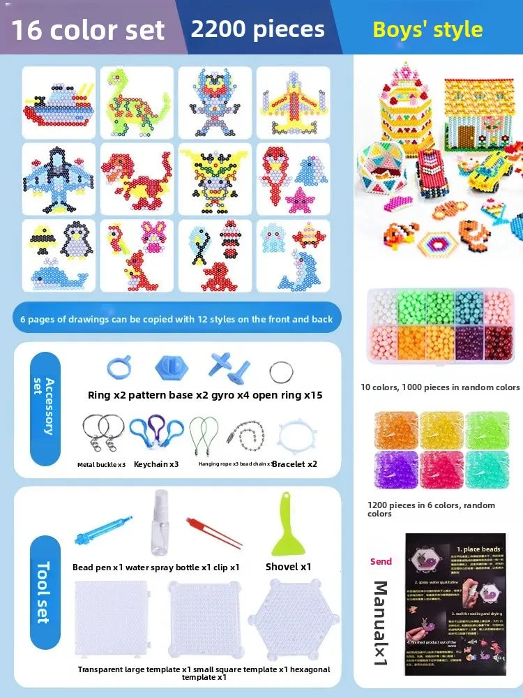 Educational DIY Water Mist Magic Beads Toy Set for Boys And Girls Creative Intelligence Development Bean Puzzle Children Playset