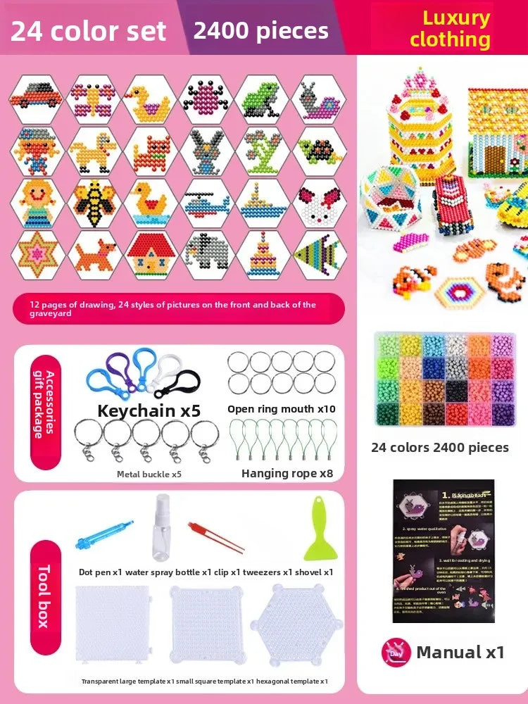 Educational DIY Water Mist Magic Beads Toy Set for Boys And Girls Creative Intelligence Development Bean Puzzle Children Playset