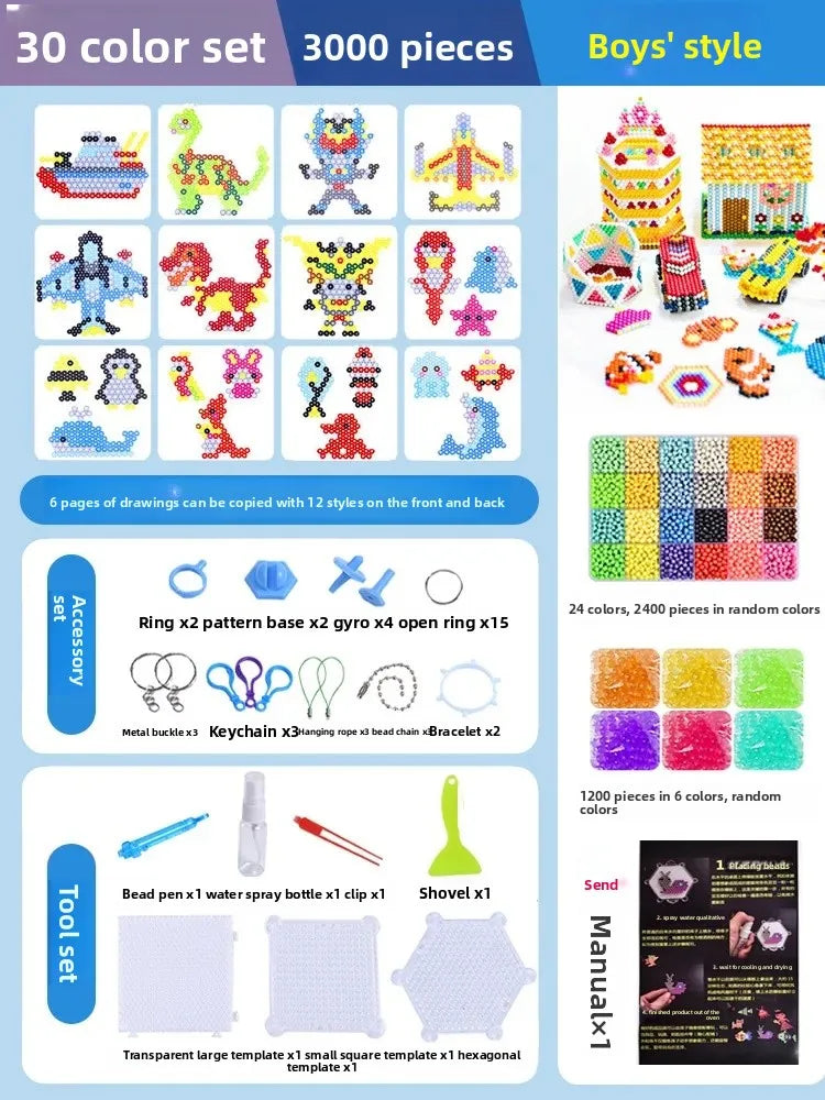 Educational DIY Water Mist Magic Beads Toy Set for Boys And Girls Creative Intelligence Development Bean Puzzle Children Playset