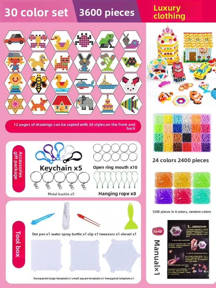 Educational DIY Water Mist Magic Beads Toy Set for Boys And Girls Creative Intelligence Development Bean Puzzle Children Playset