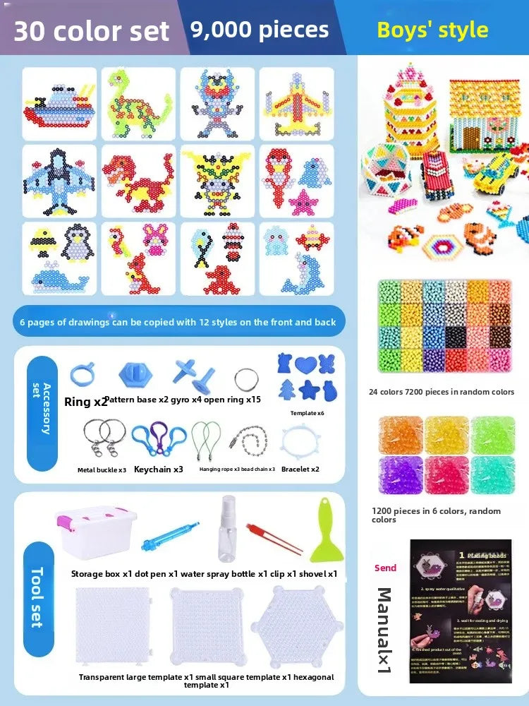 Educational DIY Water Mist Magic Beads Toy Set for Boys And Girls Creative Intelligence Development Bean Puzzle Children Playset