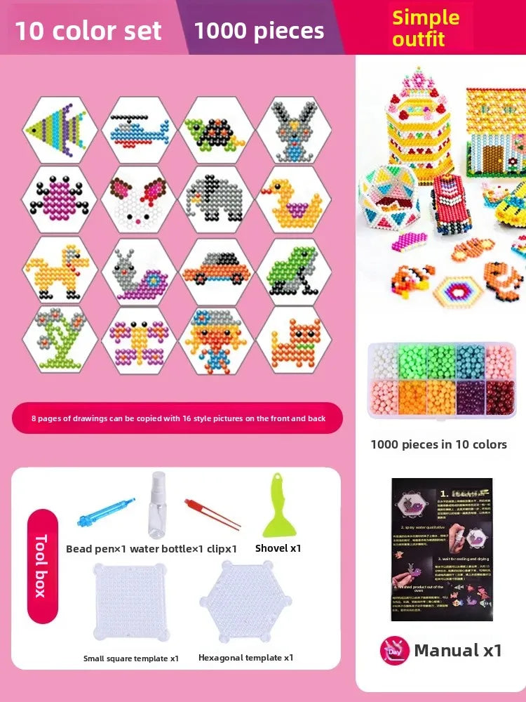 Educational DIY Water Mist Magic Beads Toy Set for Boys And Girls Creative Intelligence Development Bean Puzzle Children Playset